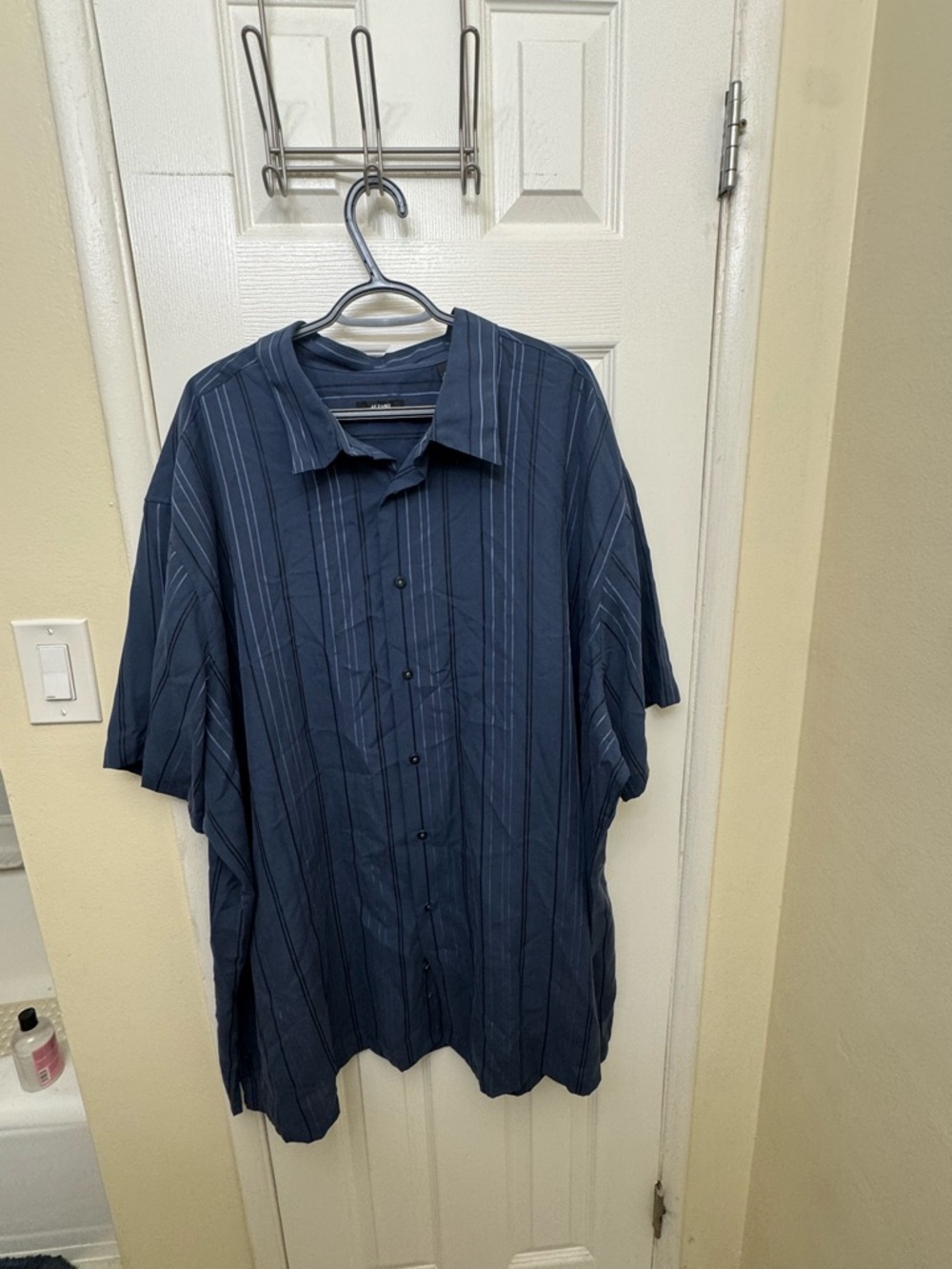 Alfani Navy Blue Vertical Stripe Button-Down Shirt